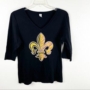 KAVIO Classic Black 3/4 Sleeves Saints LSU Fleur De Lis Top, Size XL Football